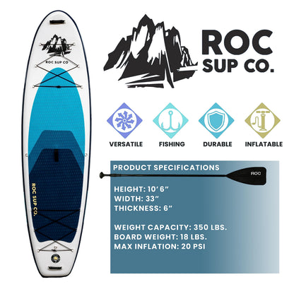 Roc Inflatable Stand Up Paddle Board 10' 6" with Premium SUP Paddle Board Accessories, Wide Stable Design, Non-Slip Comfort Deck for Youth & Adults