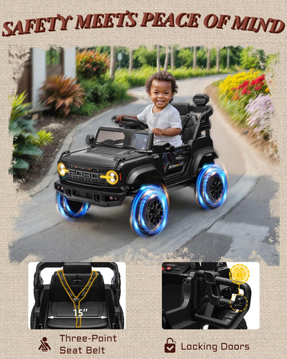 First Ride On 24V Ride on Toys for Big Kids, Licensed Ford Bronco Raptor 2 Seater Ride on Cars with Remote Control, Ride on Truck w/ 4-Wheeler Suspension, 3 Speeds, Led Lights, Bluetooth (24V, Pink) | First Ride On, 24V, for Big Kids, 2 Seater, with Remot