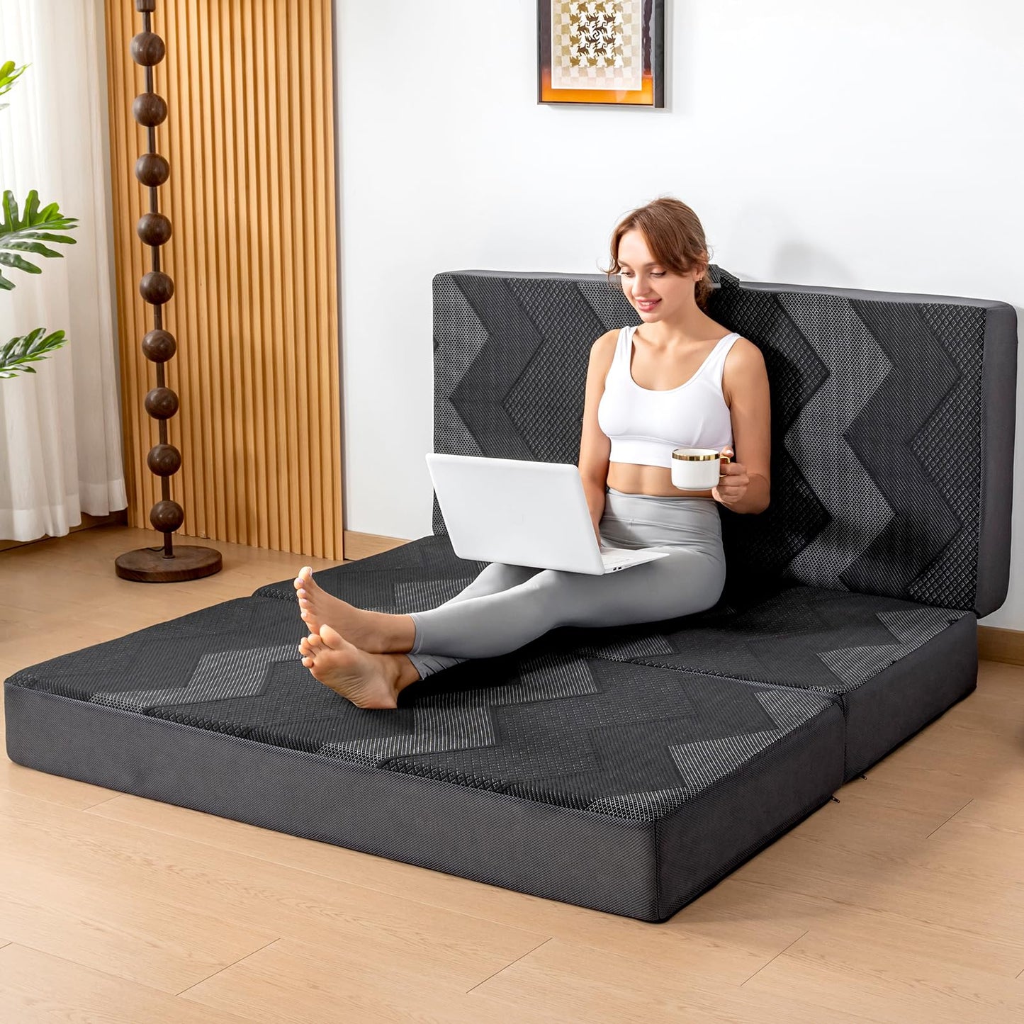 INGEROOM Trifold Mattress Queen - Memory Foam 6 inch Foldable Mattress for Camping, with Portable Handle, Non-Slip Folding Floor Bed Sofa for Guest Travel Yoga, Washable Breathable Cover