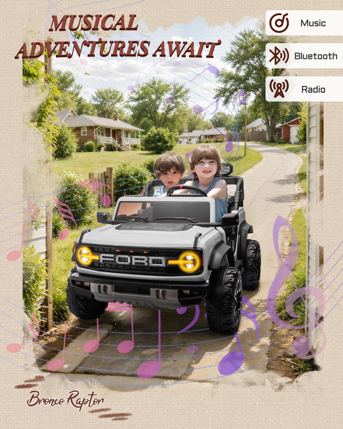First Ride On 24V Ride on Toys for Big Kids, Licensed Ford Bronco Raptor 2 Seater Ride on Cars with Remote Control, Ride on Truck w/ 4-Wheeler Suspension, 3 Speeds, Led Lights, Bluetooth (24V, Pink) | First Ride On, 24V, for Big Kids, 2 Seater, with Remot