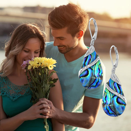 ONEFINITY Filigree Abalone Shell Earrings 925 Sterling Silver Filigree Leverback Dangle Drop Earrings Abalone Shell Jewelry Mothers Gifts for Women Mom Grandma