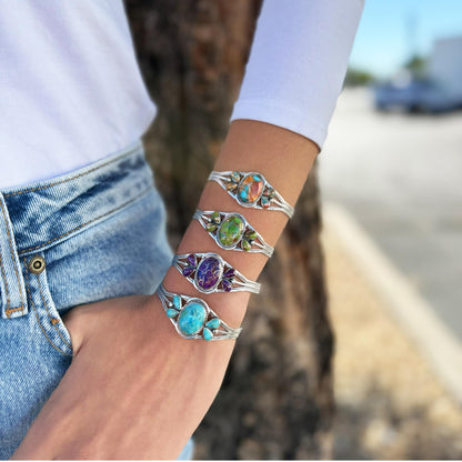 Turquoise Bracelet Sterling Silver 925 Genuine Gemstones Cuff Bracelet