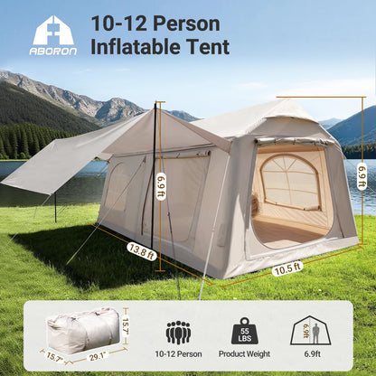 ABORON Inflatable Camping Tent, 4/6/8/10/12 Person Easy Setup Blow Up Tent with Hand Pump, PU3000mm Waterproof 4 Season Glamping Tent for Outdoor Camping