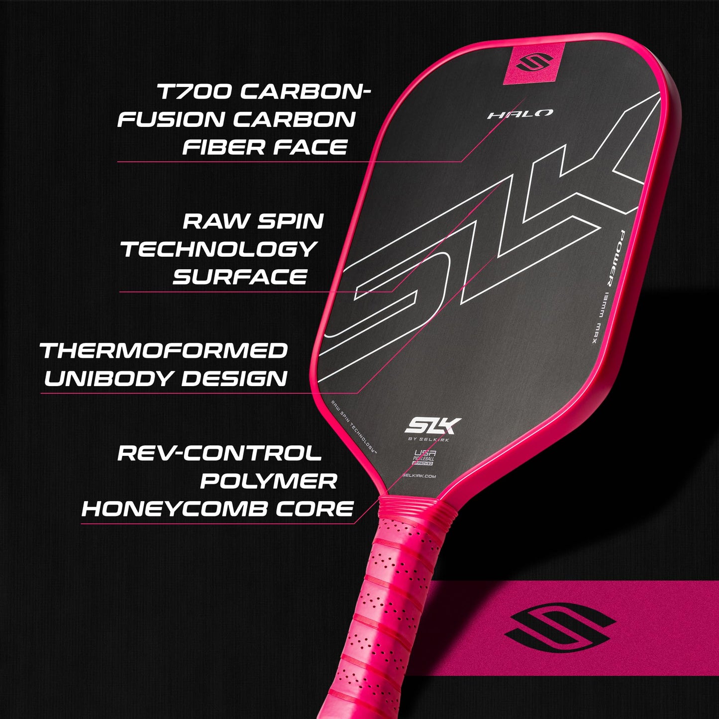 Selkirk Sport SLK Halo Raw Carbon Fiber Pickleball Paddle | Designed in The USA | Choose The T700 Raw Carbon Fiber Power, 18k Ultraweave Control, or Aramid Fiber Linkweave Thermoformed Pro