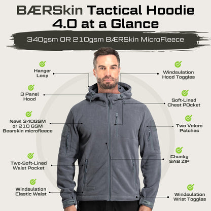 Baerskin Tactical Hoodie Jacket for Men 4.0 - Military Style Fleece Sweater for Cold, Rain, Wind or Snow