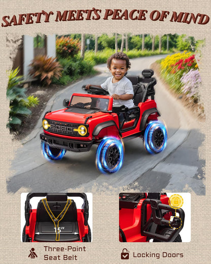 First Ride On 24V Ride on Toys for Big Kids, Licensed Ford Bronco Raptor 2 Seater Ride on Cars with Remote Control, Ride on Truck w/ 4-Wheeler Suspension, 3 Speeds, Led Lights, Bluetooth (24V, Pink) | First Ride On, 24V, for Big Kids, 2 Seater, with Remot