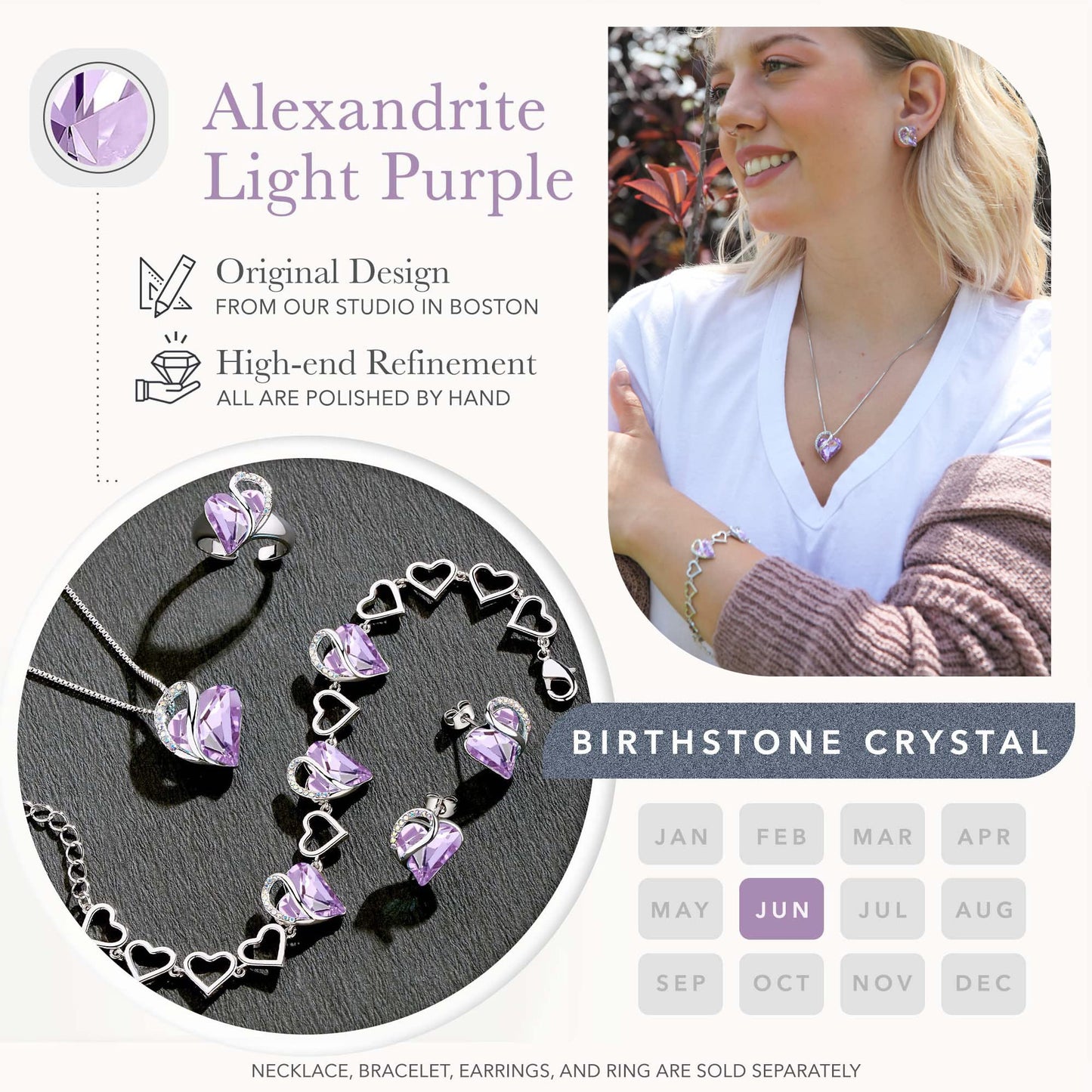 Leafael Infinity Love Heart Link Bracelets, Birthstone or Healing Stone Crystal Bracelet for Women, Silver Tone Jewelry Gifts for Her, 7-inch Chain and 2-inch Extender