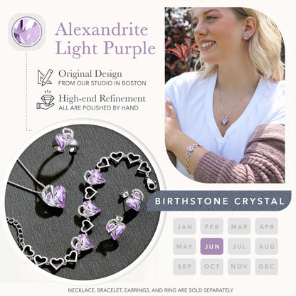 Leafael Infinity Love Heart Link Bracelets, Birthstone or Healing Stone Crystal Bracelet for Women, Silver Tone Jewelry Gifts for Her, 7-inch Chain and 2-inch Extender
