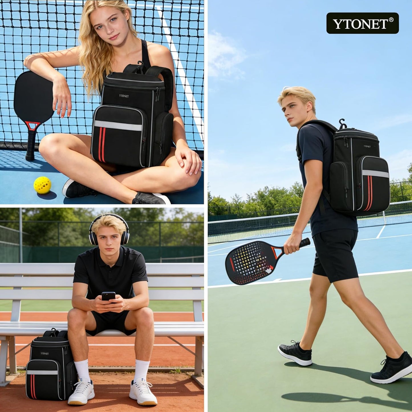 Ytonet Pickleball Bag Fits 4 to 8 Paddles, Large Capacity Pickleball Backpack with Shoe Compartment, Pickleball Paddle Bag Accessories Gifts for Men, Black