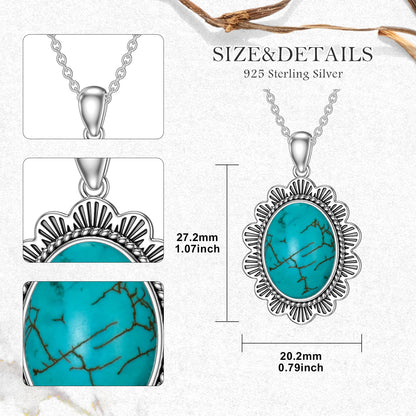 Turquoise Necklace 925 Sterling Silver Natural Turquoise Gemstone Pendant Vintage Bohemian Western Jewelry Gifts for Women