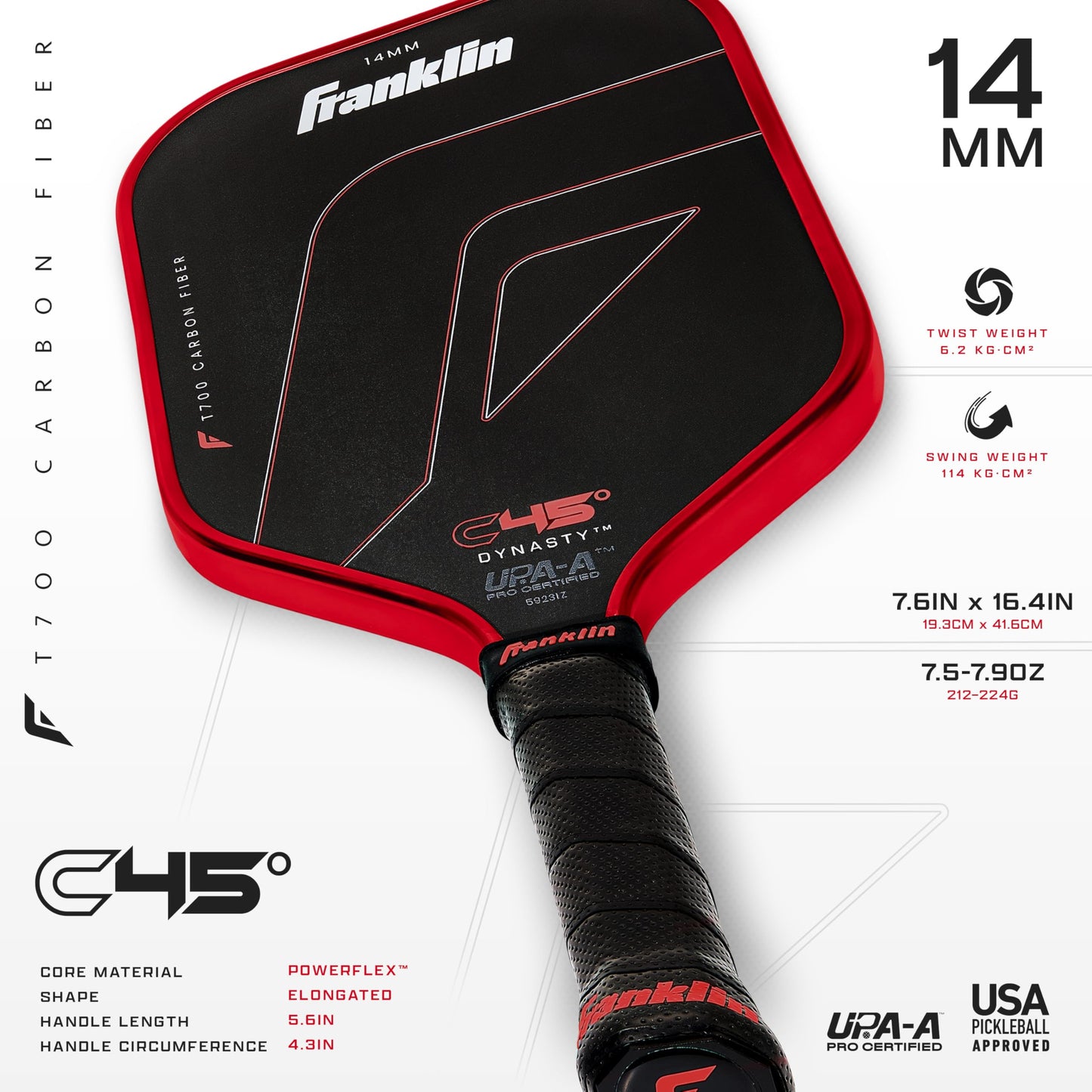 Franklin Sports PRO Pickleball Paddles – C45 Carbon Fiber Series - Official USAP + UPA Approved – Pro Player Design