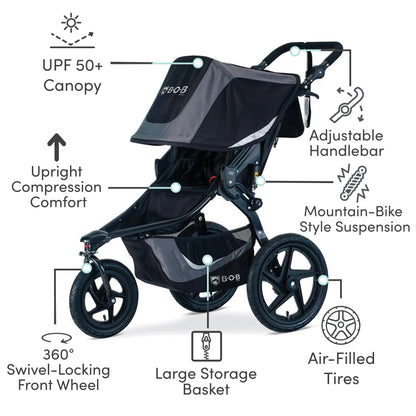BOB Gear Revolution Flex 3.0 Duallie Jogging Stroller, Double Stroller, Graphite Black