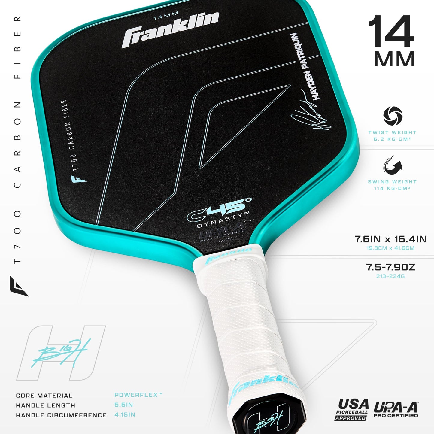 Franklin Sports PRO Pickleball Paddles – C45 Carbon Fiber Series - Official USAP + UPA Approved – Pro Player Design