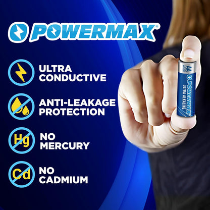 Powermax 48-Count AA Batteries, Ultra Long Lasting Alkaline Battery, 10-Year Shelf Life, Reclosable Packaging