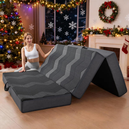 INGEROOM Trifold Mattress Queen - Memory Foam 6 inch Foldable Mattress for Camping, with Portable Handle, Non-Slip Folding Floor Bed Sofa for Guest Travel Yoga, Washable Breathable Cover