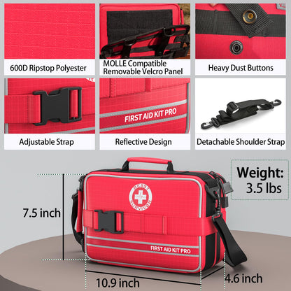 Besst Survivor Premium First Aid Kit - Waterproof Molle Medical Bag with Color-Coded Compartments, with Israeli Bandage, Rescue Blanket & CPR Mask for Home, Car, Hiking, Camping & Outdoor Emergencies