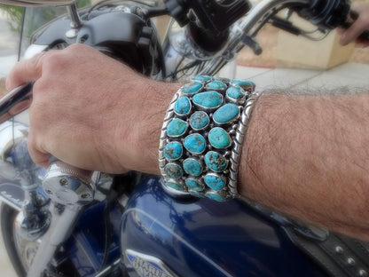 Wide Native American Navajo cuff bracelet Kingman turquoise cuff for men sterling silver