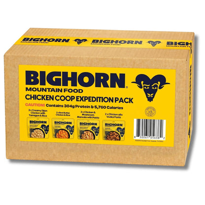 BIGHORN Chicken Coop Expedition Pack, 8 Freeze Dried Backpacking Meals | 304g protein, 5,760 calories, 16 servings, backpacking meal kit, camp food, chef-crafted flavors