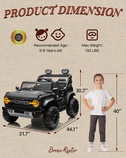 First Ride On 24V Ride on Toys for Big Kids, Licensed Ford Bronco Raptor 2 Seater Ride on Cars with Remote Control, Ride on Truck w/ 4-Wheeler Suspension, 3 Speeds, Led Lights, Bluetooth (24V, Pink) | First Ride On, 24V, for Big Kids, 2 Seater, with Remot