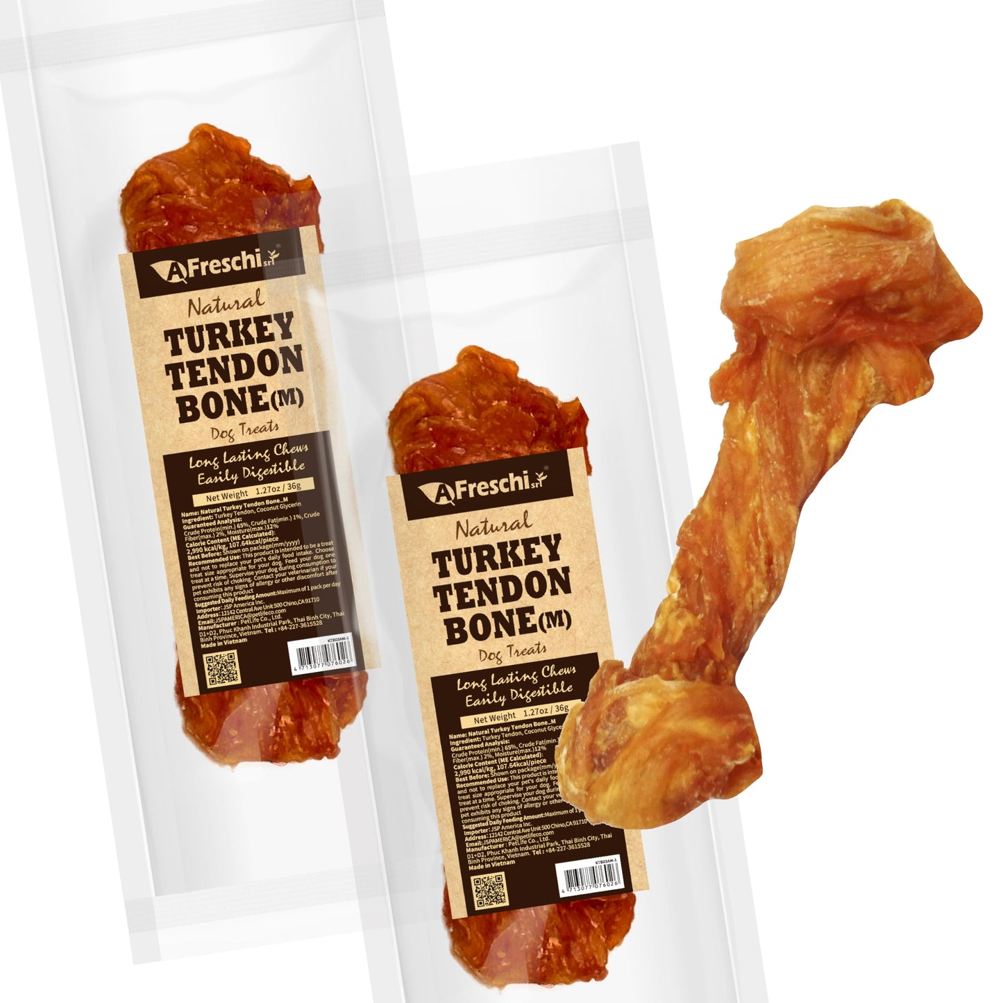 AFreschi Turkey Tendons for Dogs, USA-Sourced, Healthy Dog Treats, Rawhide-Free Puppy Chews, Long Lasting, All Natural, Hypoallergenic Dog Treats for Medium Breeds, 6 Count Pack Braid (M)