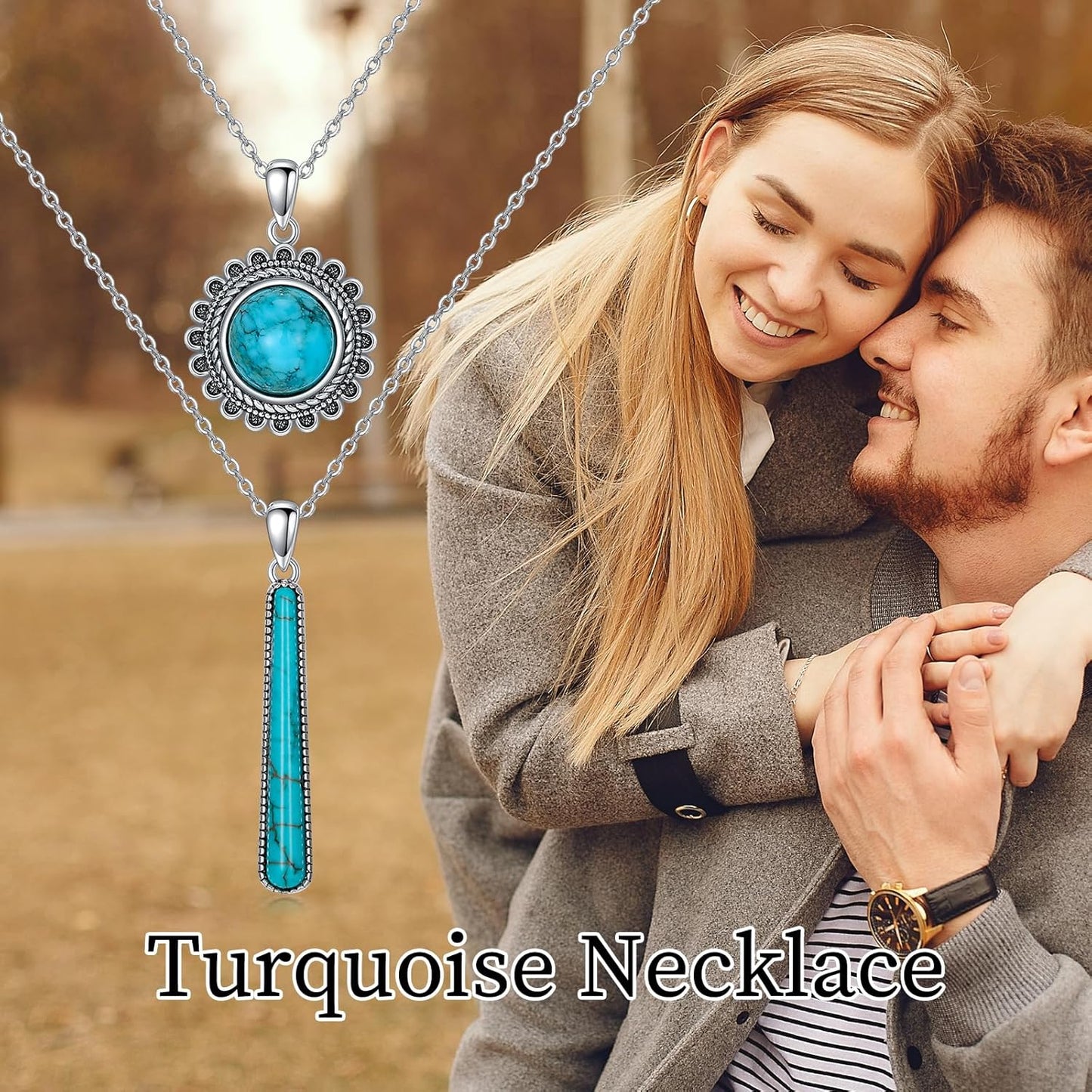 Turquoise Layered Necklace 925 Sterling Silver Genuine Gemstone Turquoise Pendant Boho Jewelry Gifts for Women
