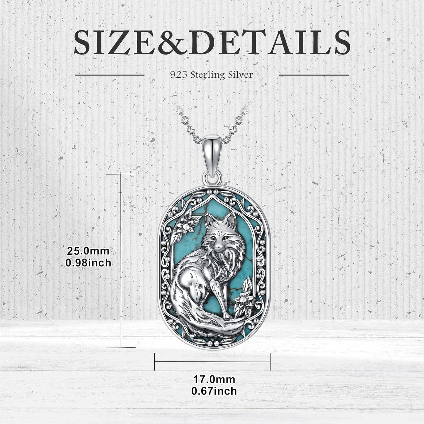 Turquoise Fox Necklace 925 Sterling Silver Real Turquoise Gemstone Fox Animal Pendant Vintage Jewelry for Women