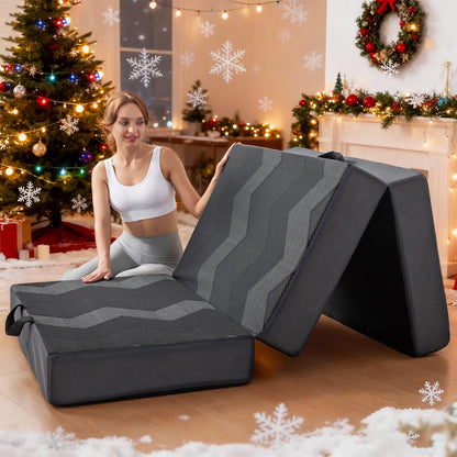 INGEROOM Trifold Mattress Queen - Memory Foam 6 inch Foldable Mattress for Camping, with Portable Handle, Non-Slip Folding Floor Bed Sofa for Guest Travel Yoga, Washable Breathable Cover