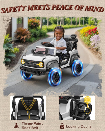 First Ride On 24V Ride on Toys for Big Kids, Licensed Ford Bronco Raptor 2 Seater Ride on Cars with Remote Control, Ride on Truck w/ 4-Wheeler Suspension, 3 Speeds, Led Lights, Bluetooth (24V, Pink) | First Ride On, 24V, for Big Kids, 2 Seater, with Remot