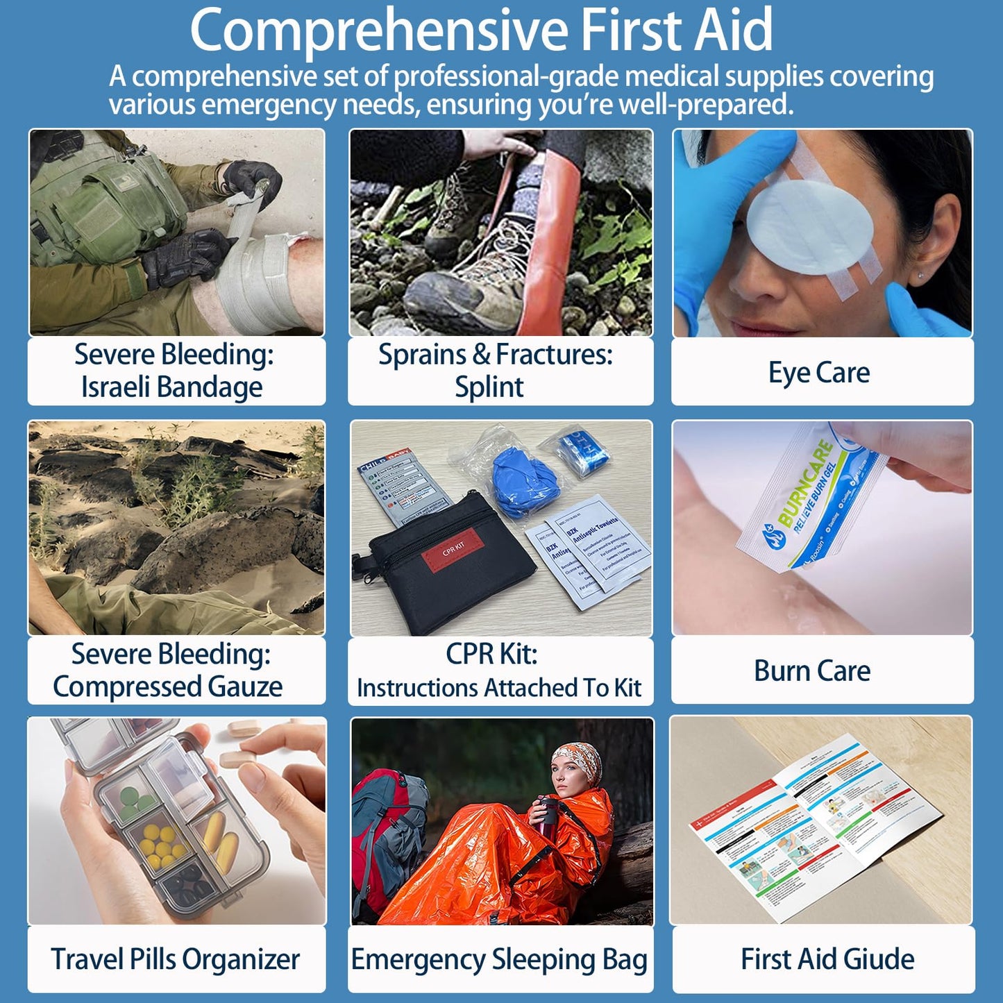 Besst Survivor Premium First Aid Kit - Waterproof Molle Medical Bag with Color-Coded Compartments, with Israeli Bandage, Rescue Blanket & CPR Mask for Home, Car, Hiking, Camping & Outdoor Emergencies