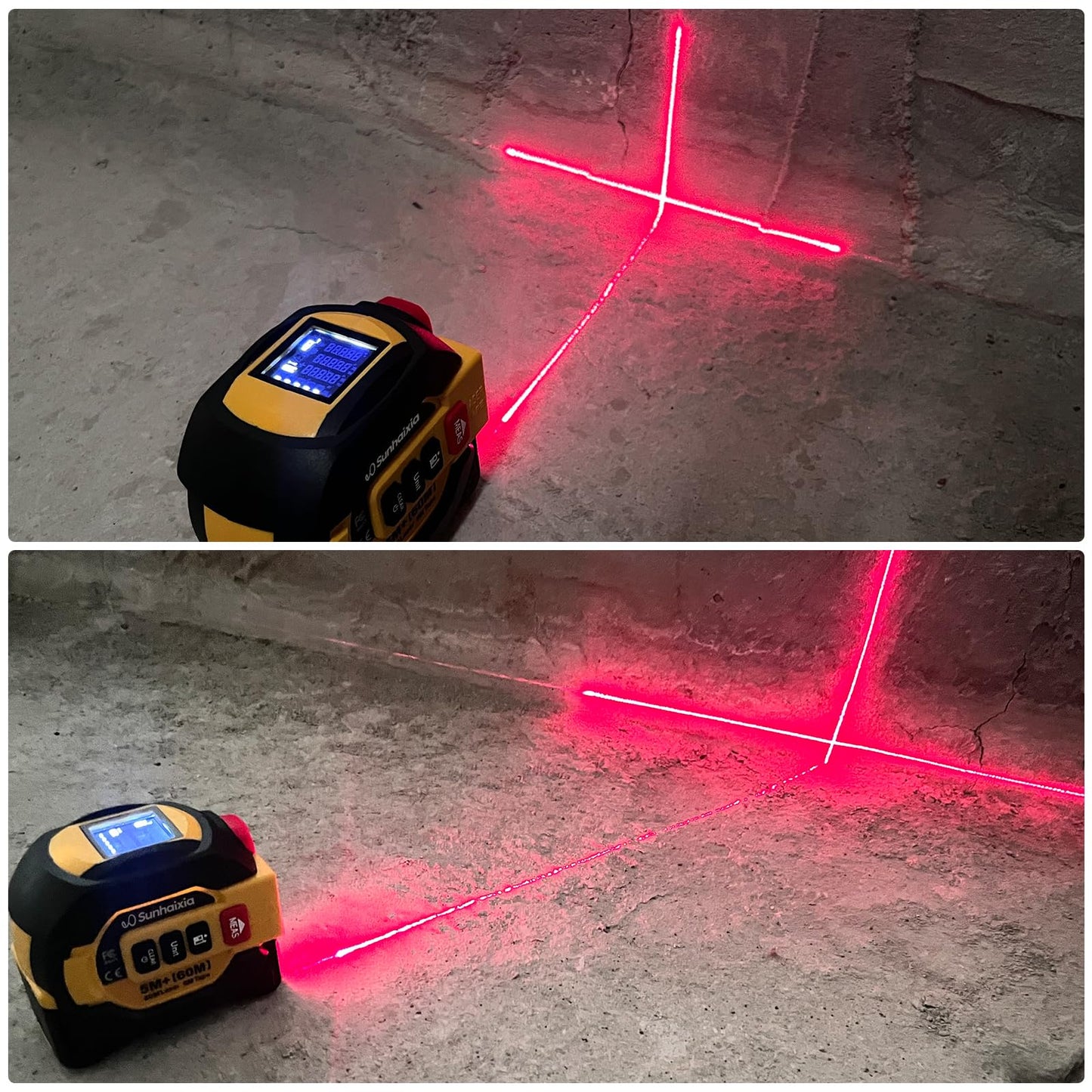 3 in 1 Digital Laser Tape Measure, 197ft/60m Laser Distance Meter, 16ft/5m Digital Tape Measure with Cross Line, AutoLock, ft/in/m Unit Switch, Measure Area, Volume, Pythagorean (Purple)