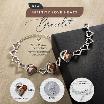 Leafael Infinity Love Heart Link Bracelets, Birthstone or Healing Stone Crystal Bracelet for Women, Silver Tone Jewelry Gifts for Her, 7-inch Chain and 2-inch Extender