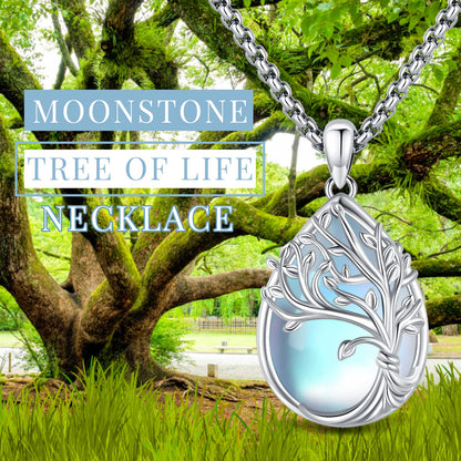 Jewelry Gifts - Tree of Life Necklace Sterling Silver Abalone Shell/Opal/Moonstone/Black Onyx/Turquoise/Malachite/Crystal Family Tree of Life Jewelry for Women Men