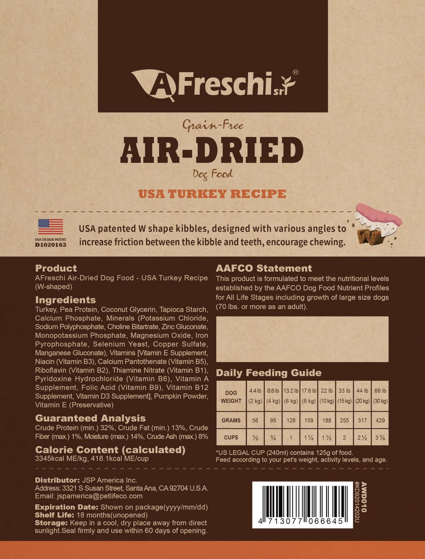 AFreschi Air-Dried Dog Food Turkey Recipe 2.2 lb, All-Natural, Complete & Balanced, Single-Animal Protein, Grain-Free, High-Protein, Limited Ingredients