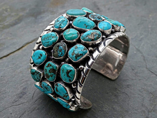 Wide Native American Navajo cuff bracelet Kingman turquoise cuff for men sterling silver