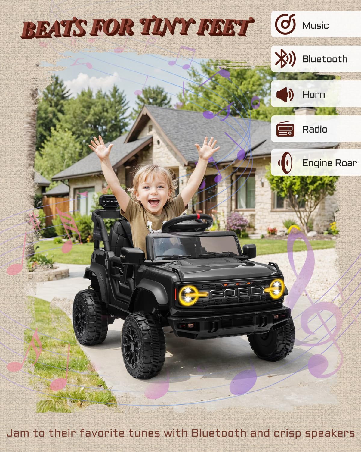 First Ride On 24V Ride on Toys for Big Kids, Licensed Ford Bronco Raptor 2 Seater Ride on Cars with Remote Control, Ride on Truck w/ 4-Wheeler Suspension, 3 Speeds, Led Lights, Bluetooth (24V, Pink) | First Ride On, 24V, for Big Kids, 2 Seater, with Remot