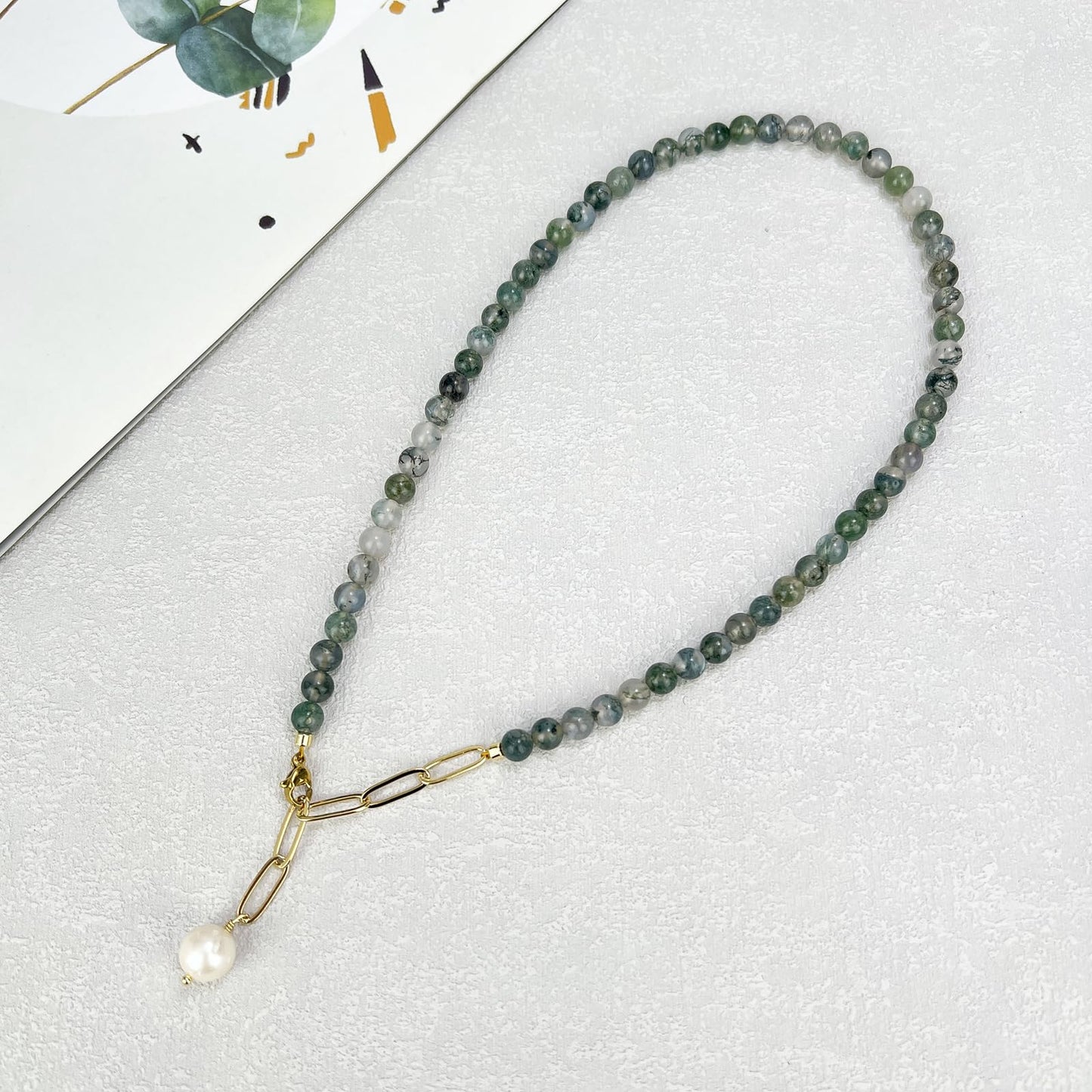 Green Aventurine Jade Necklace, Green Choker Necklace Healing Crystal Necklace with Pearl for Women, Handmade Necklaces Spiritual Jewelry for Women.