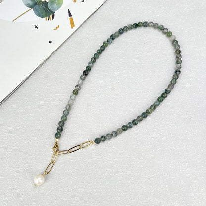 Green Aventurine Jade Necklace, Green Choker Necklace Healing Crystal Necklace with Pearl for Women, Handmade Necklaces Spiritual Jewelry for Women.