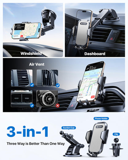 andobil Car Phone Holder, 2026 Military-Grade 89lbs Strongest Suction Phone Holders for Your Car Dashboard/Windshield/Vent Easy Clamp Car Phone Mount Stand for iPhone 17 16 15 14 13 Pro Max Samsung