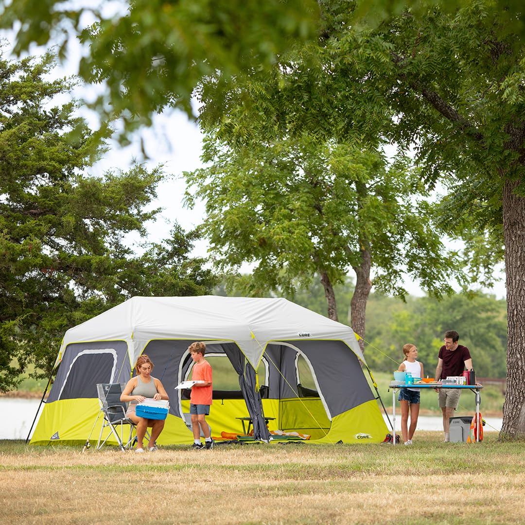 CORE Instant Cabin Tents | Family Cabin Multi Room Pop Up Tents Car Camping | Included Storage Pockets for Camping Accessories