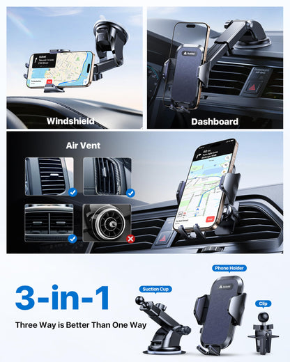 andobil Car Phone Holder, 2026 Military-Grade 89lbs Strongest Suction Phone Holders for Your Car Dashboard/Windshield/Vent Easy Clamp Car Phone Mount Stand for iPhone 17 16 15 14 13 Pro Max Samsung