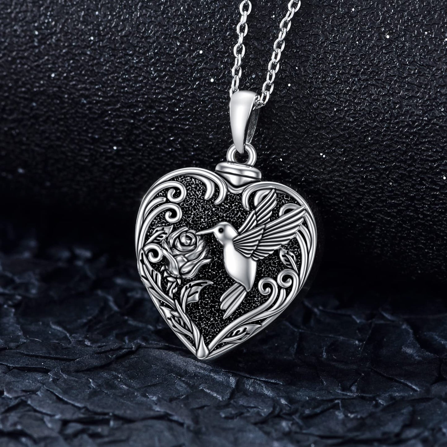 TOUPOP Hummingbird Urn Necklace for Ashes 925 Sterling Silver Heart Cremation Jewelry Keepsake Pendant with Funnel Filler Memorial Christmas Gifts for Women Mom Wife