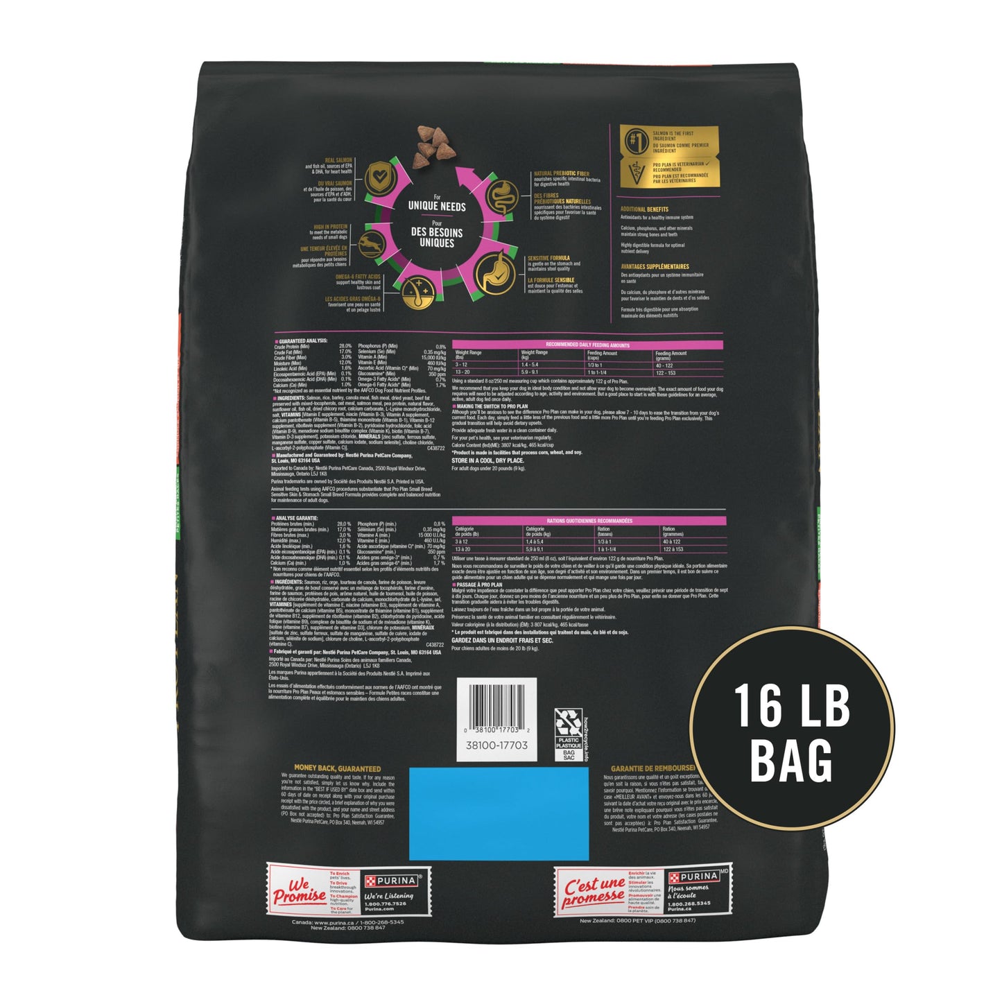 Purina Pro Plan Sensitive Skin and Stomach Dog Food Small Breed, Adult Salmon & Rice Formula - 4 lb. Bag