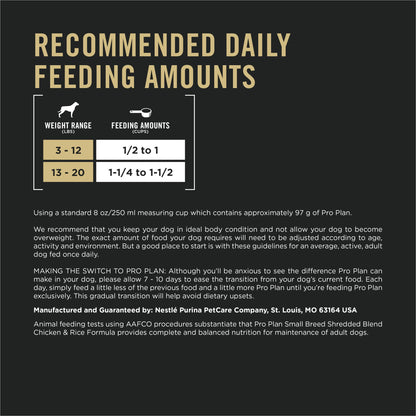 Purina Pro Plan Small Breed Dog Food Shredded Blend Chicken and Rice Formula With Guaranteed Live Probiotics - 34 lb. Bag