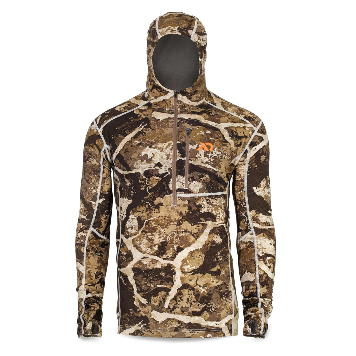 First Lite Men’s Kiln Hoody - Camo Merino Wool Base Layer, Midweight Thermal Cold Weather Hunting Gear for Men