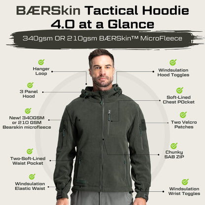 Baerskin Tactical Hoodie Jacket for Men 4.0 - Military Style Fleece Sweater for Cold, Rain, Wind or Snow