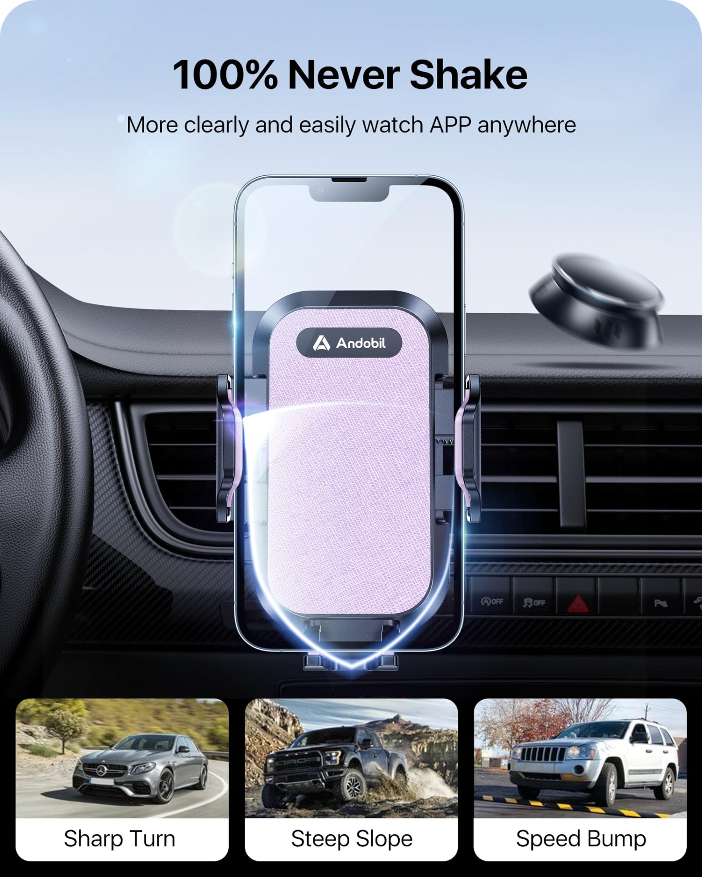 andobil Car Phone Holder, 2026 Military-Grade 89lbs Strongest Suction Phone Holders for Your Car Dashboard/Windshield/Vent Easy Clamp Car Phone Mount Stand for iPhone 17 16 15 14 13 Pro Max Samsung