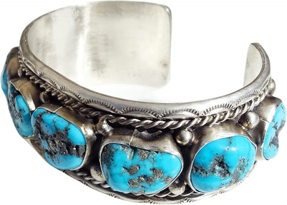 big mens cuff silver turquoise, Navajo cuff bracelet Kingman turquoise cuff, turquoise cuff bracelet silver, Native American pawn jewelry