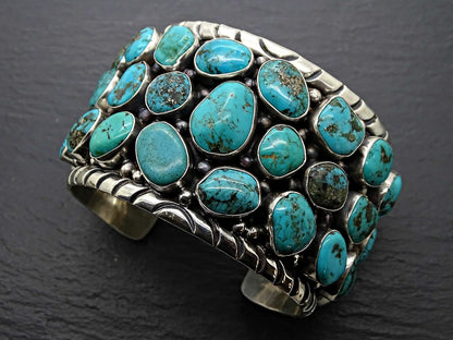 Wide Native American Navajo cuff bracelet Kingman turquoise cuff for men sterling silver