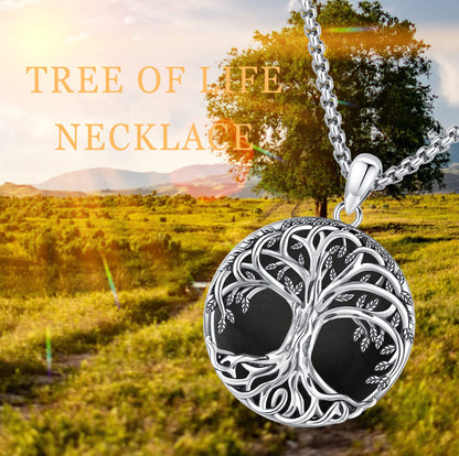 Jewelry Gifts - Tree of Life Necklace Sterling Silver Abalone Shell/Opal/Moonstone/Black Onyx/Turquoise/Malachite/Crystal Family Tree of Life Jewelry for Women Men