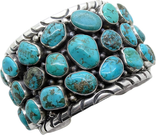 Wide Native American Navajo cuff bracelet Kingman turquoise cuff for men sterling silver
